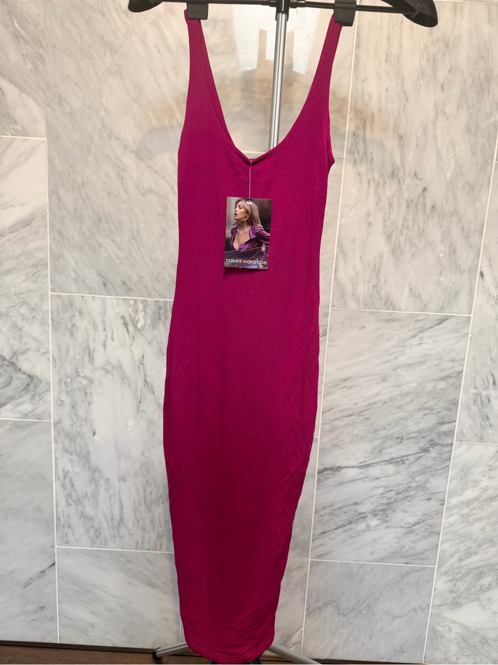 naked wardrobe Magenta Spaghetti-Strap Maxi Dress XS
